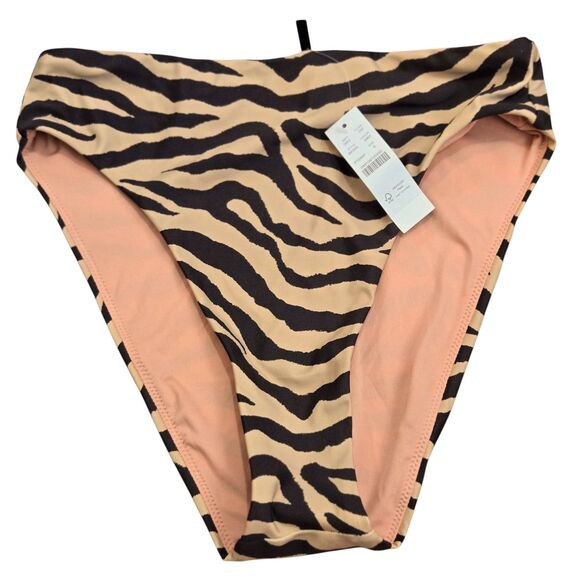 J. Crew High Waisted Bikini Bottom Womens Size S Brown Zebra Stripe New BK545 - Picture 1 of 6